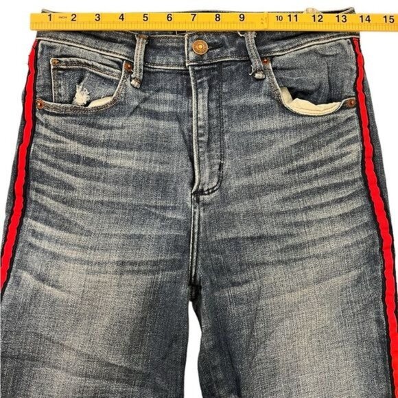 Abercrombie & Fitch A&F Simone High Rise Ankle Tuxedo Red Stripe Jeans Size 6 - Picture 8 of 13